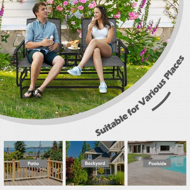 2-Person Patio Rocking Chair Outdoor Glider Bench Swing Loveseat with Coffee Table