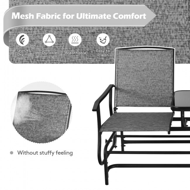 2-Person Patio Rocking Chair Outdoor Glider Bench Swing Loveseat with Coffee Table