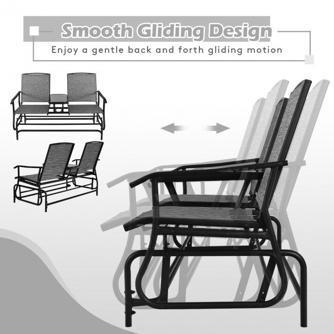 2-Person Patio Rocking Chair Outdoor Glider Bench Swing Loveseat with Coffee Table