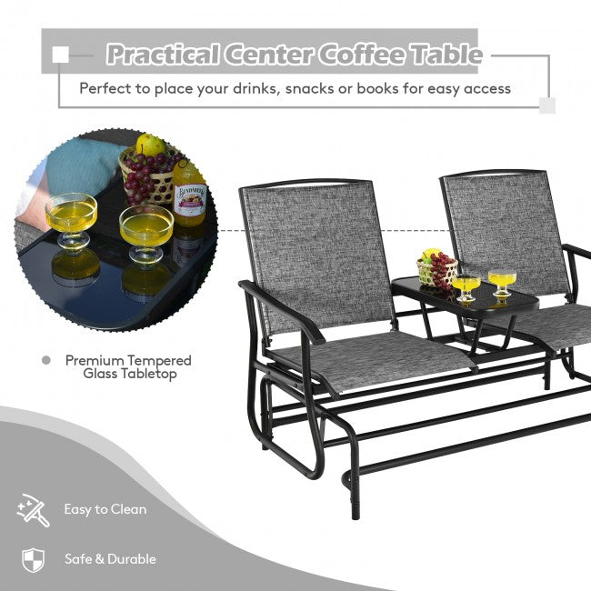 2-Person Patio Rocking Chair Outdoor Glider Bench Swing Loveseat with Coffee Table