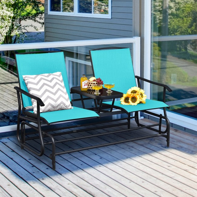 2-Person Patio Rocking Chair Outdoor Glider Bench Swing Loveseat with Coffee Table