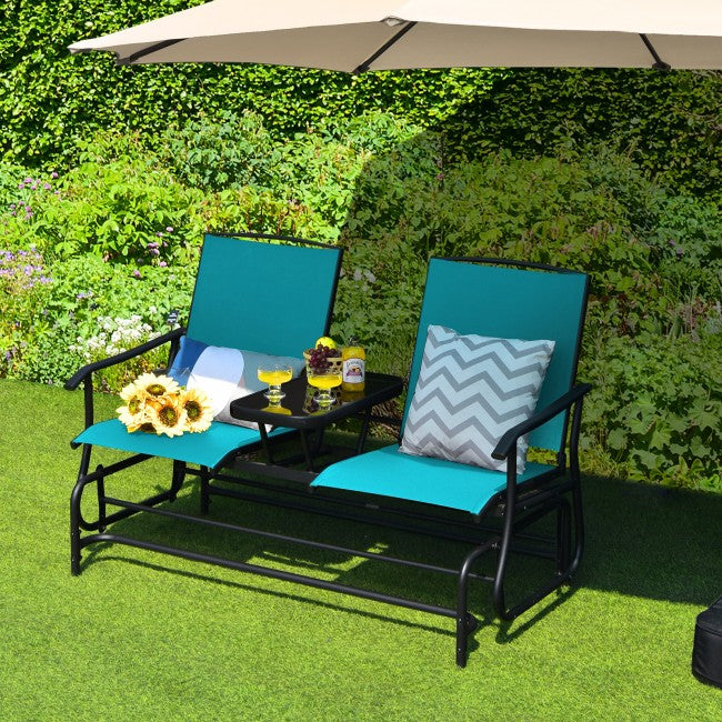 2-Person Patio Rocking Chair Outdoor Glider Bench Swing Loveseat with Coffee Table