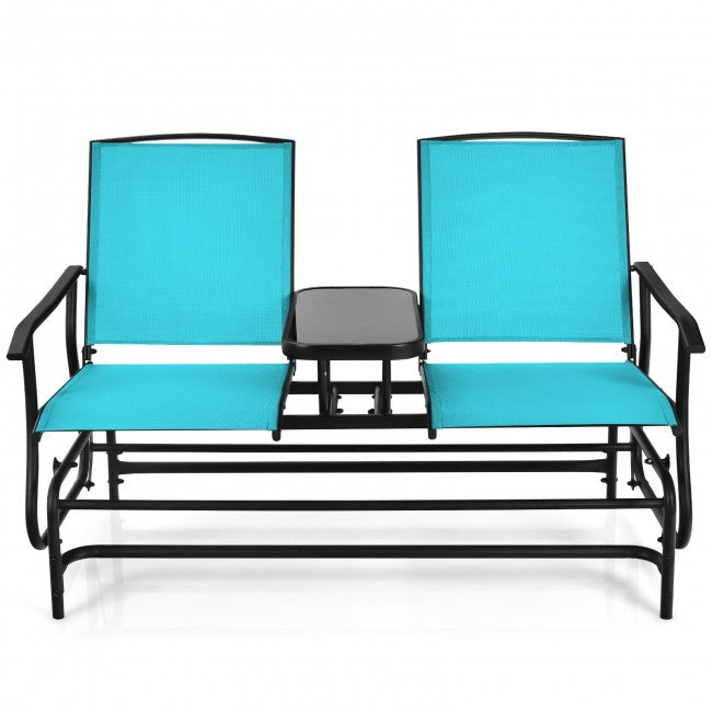 2-Person Patio Rocking Chair Outdoor Glider Bench Swing Loveseat with Coffee Table