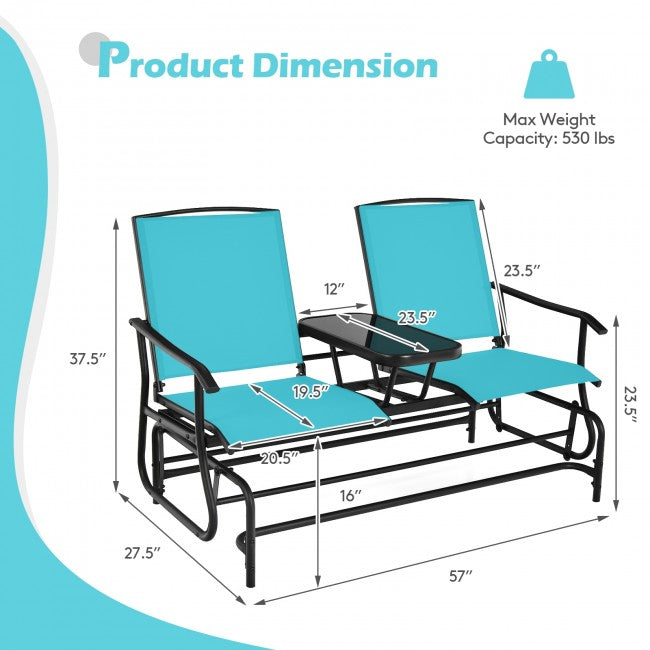 2-Person Patio Rocking Chair Outdoor Glider Bench Swing Loveseat with Coffee Table