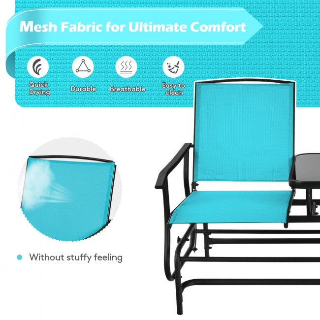 2-Person Patio Rocking Chair Outdoor Glider Bench Swing Loveseat with Coffee Table