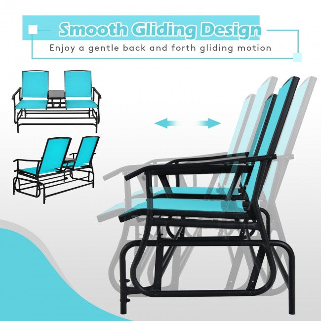 2-Person Patio Rocking Chair Outdoor Glider Bench Swing Loveseat with Coffee Table