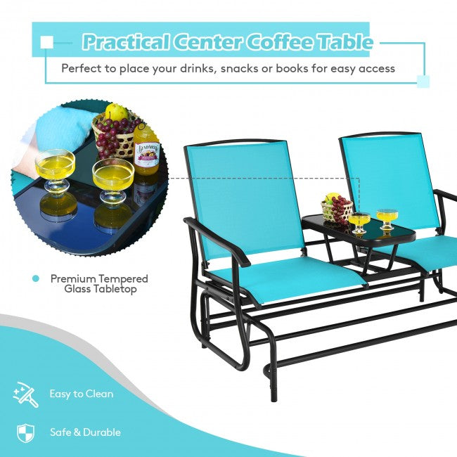 2-Person Patio Rocking Chair Outdoor Glider Bench Swing Loveseat with Coffee Table