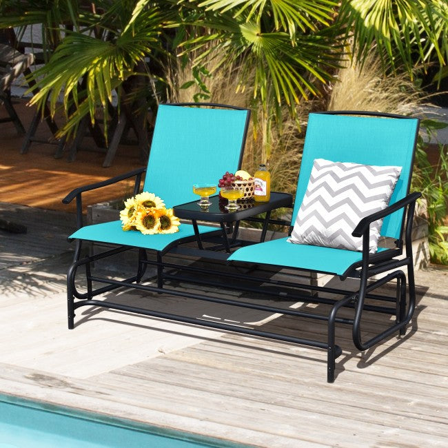 2-Person Patio Rocking Chair Outdoor Glider Bench Swing Loveseat with Coffee Table