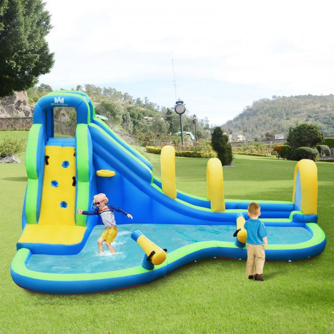 Inflatable Water Slide Giant Water Park Kids Bounce House with Splash Pool and Climbing Wall