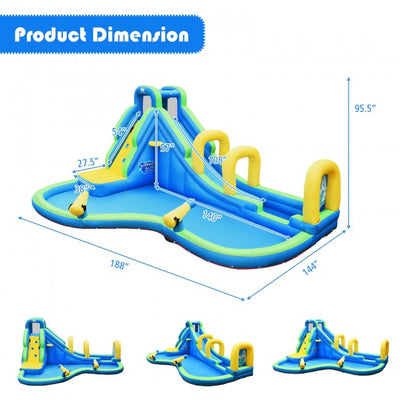 Inflatable Water Slide Giant Water Park Kids Bounce House with Splash Pool and Climbing Wall