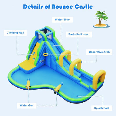 Inflatable Water Slide Giant Water Park Kids Bounce House with Splash Pool and Climbing Wall