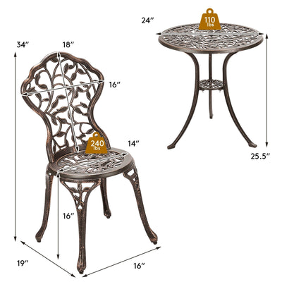 3 Pcs Cast Aluminum Bistro Set