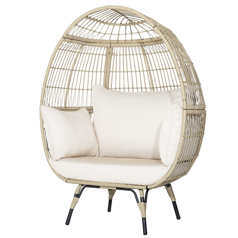 Oversized Outdoor Rattan Egg Chair Patio Wicker Basket Lounge Chair with Cushions &amp; Pillows
