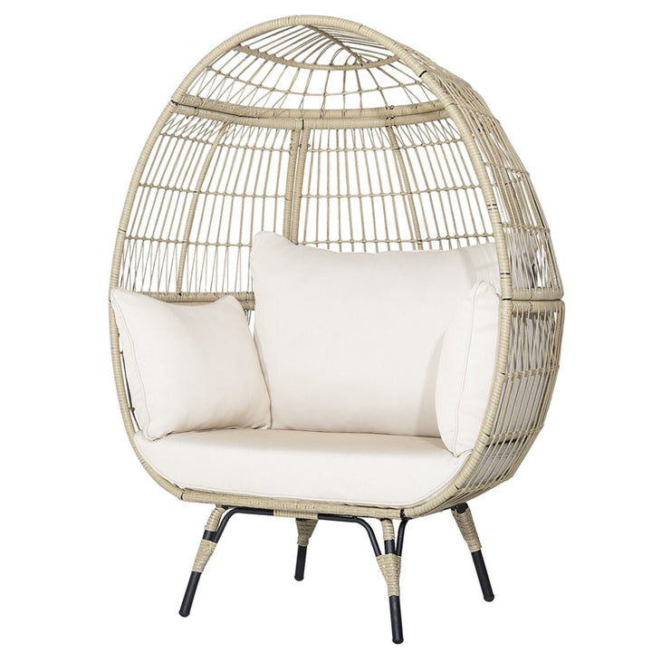 Oversized Outdoor Rattan Egg Chair Patio Wicker Basket Lounge Chair with Cushions &amp; Pillows
