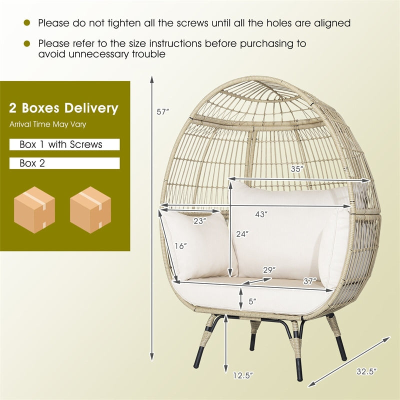 Oversized Outdoor Rattan Egg Chair Patio Wicker Basket Lounge Chair with Cushions &amp; Pillows
