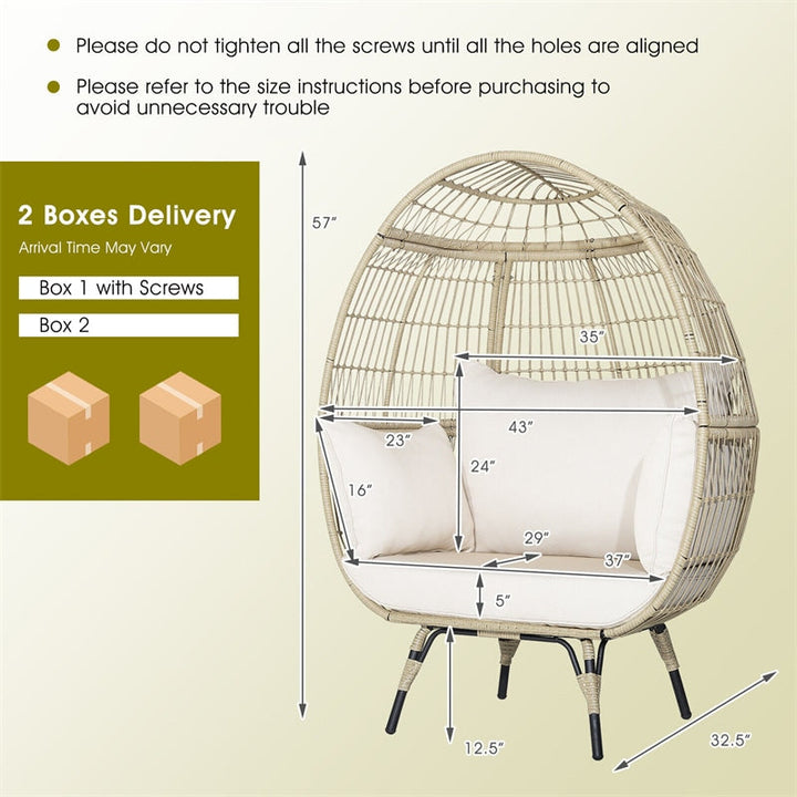 Oversized Outdoor Rattan Egg Chair Patio Wicker Basket Lounge Chair with Cushions &amp; Pillows