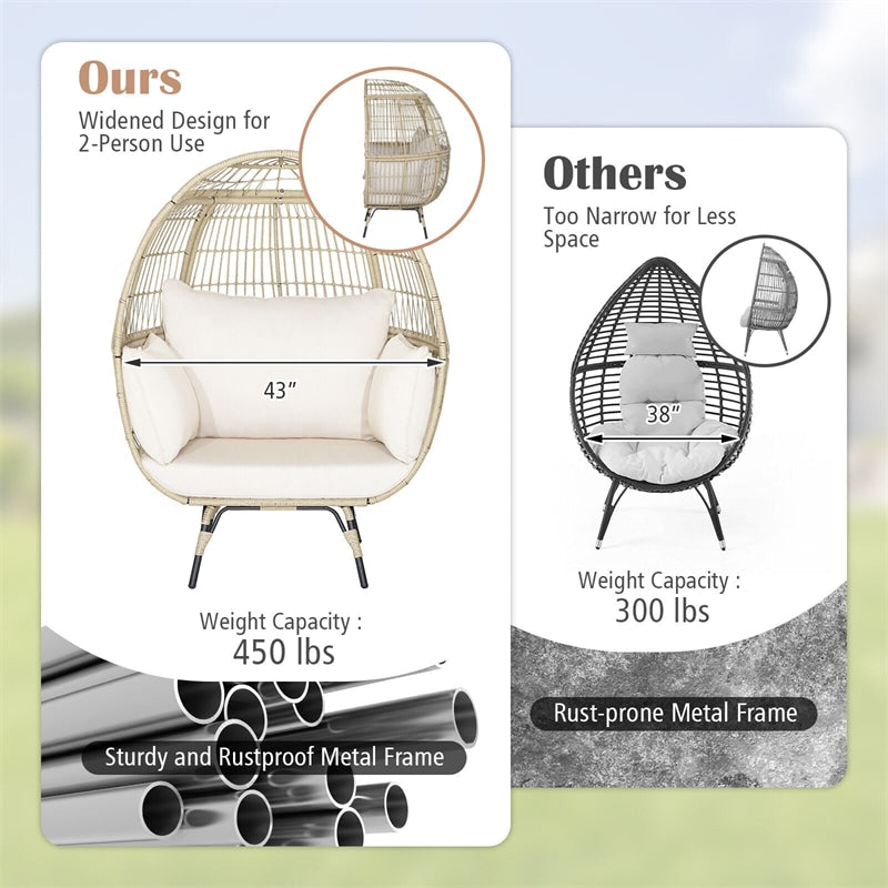 Oversized Outdoor Rattan Egg Chair Patio Wicker Basket Lounge Chair with Cushions &amp; Pillows