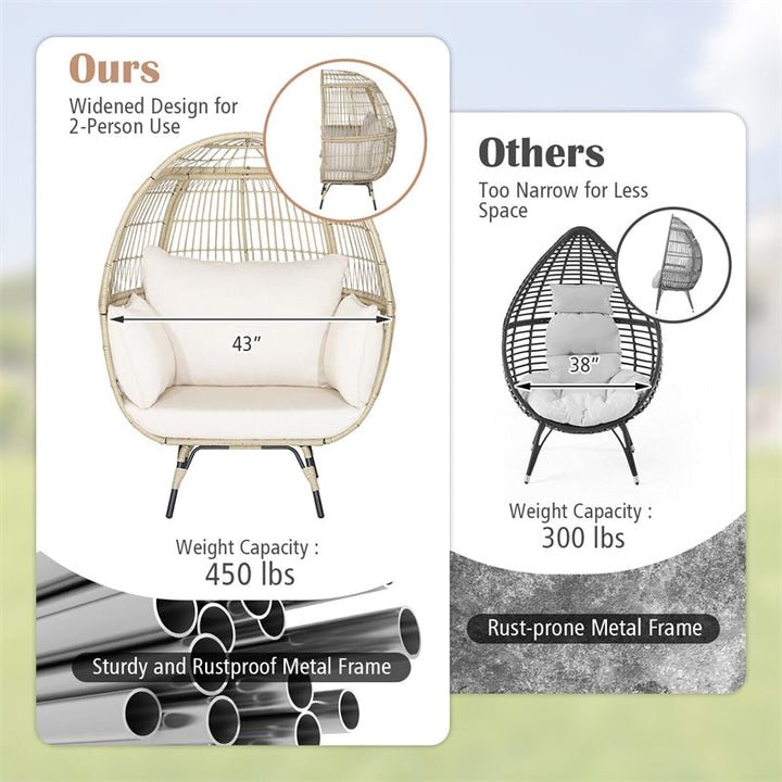 Oversized Outdoor Rattan Egg Chair Patio Wicker Basket Lounge Chair with Cushions &amp; Pillows