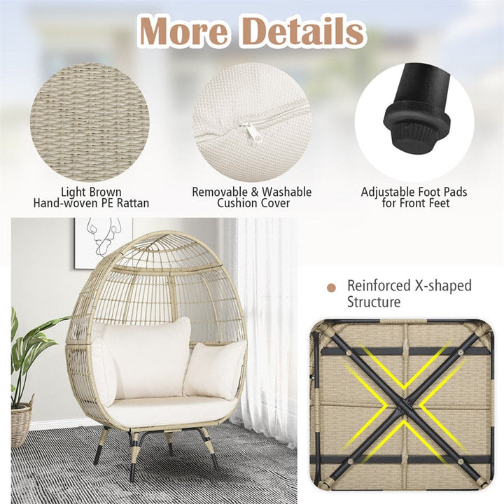 Oversized Outdoor Rattan Egg Chair Patio Wicker Basket Lounge Chair with Cushions &amp; Pillows