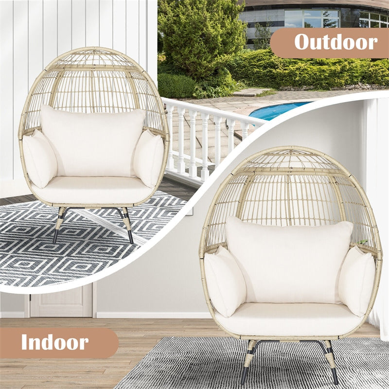 Oversized Outdoor Rattan Egg Chair Patio Wicker Basket Lounge Chair with Cushions &amp; Pillows