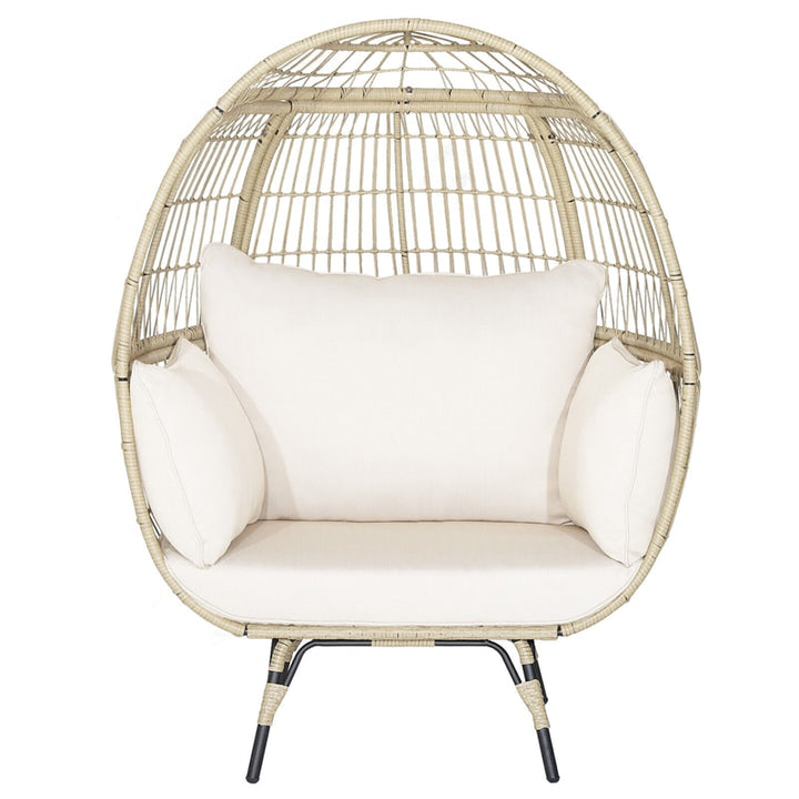 Oversized Outdoor Rattan Egg Chair Patio Wicker Basket Lounge Chair with Cushions &amp; Pillows