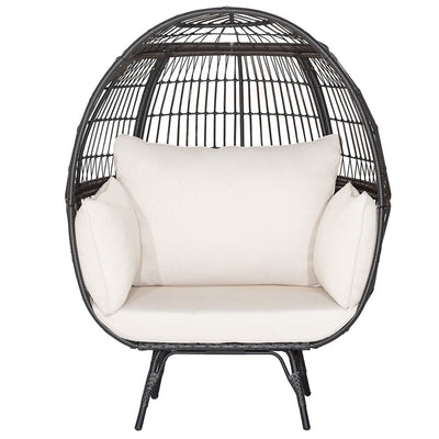 Oversized Outdoor Rattan Egg Chair Patio Wicker Basket Lounge Chair with Cushions & Pillows