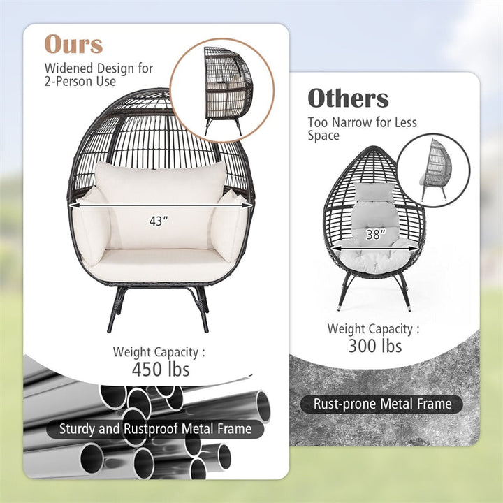 Oversized Outdoor Rattan Egg Chair Patio Wicker Basket Lounge Chair with Cushions &amp; Pillows