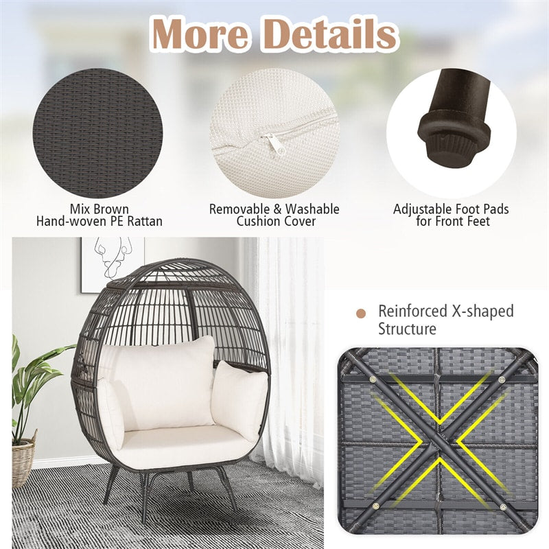 Oversized Outdoor Rattan Egg Chair Patio Wicker Basket Lounge Chair with Cushions &amp; Pillows