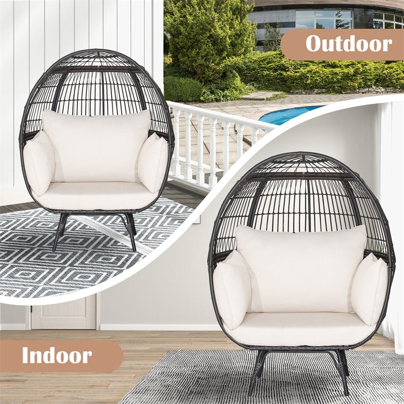 Oversized Outdoor Rattan Egg Chair Patio Wicker Basket Lounge Chair with Cushions &amp; Pillows