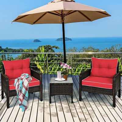3 Pcs Rattan Wicker Outdoor Sofa Set with Washable Cushion and Tempered Glass Tabletop