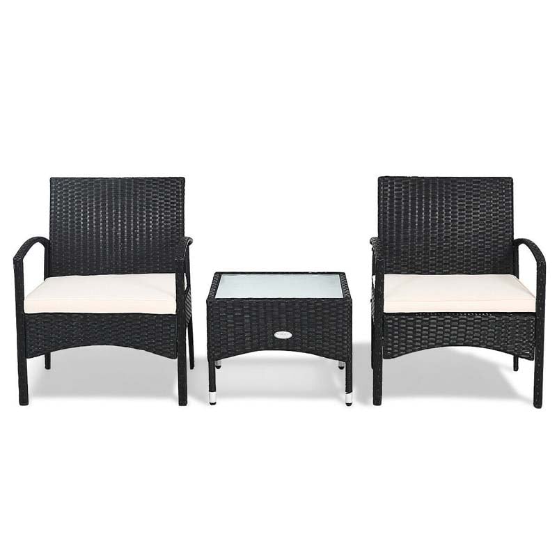 3 Pcs Patio Wicker Rattan Bistro Set with Cushion