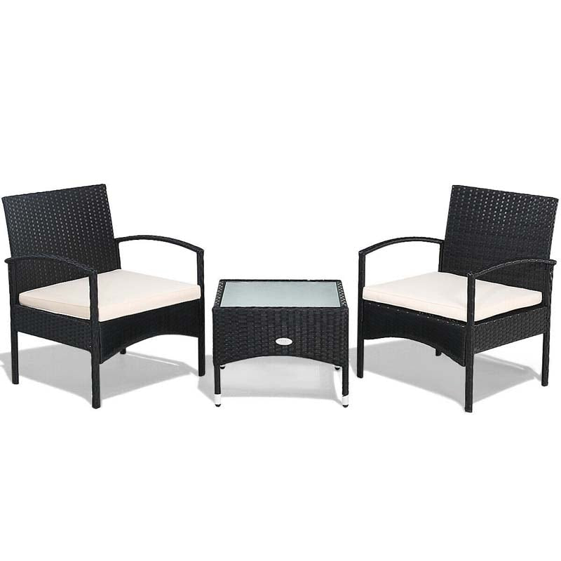 3 Pcs Patio Wicker Rattan Bistro Set with Cushion