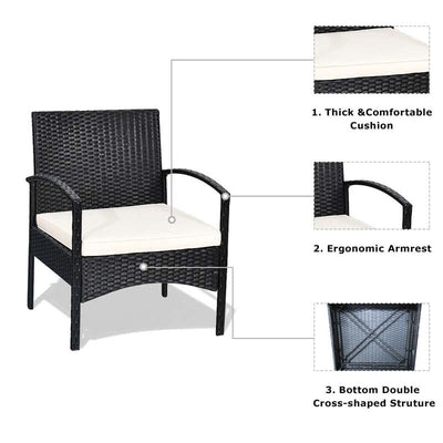 3 Pcs Patio Wicker Rattan Bistro Set with Cushion