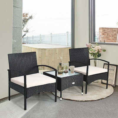 3 Pcs Patio Wicker Rattan Bistro Set with Cushion