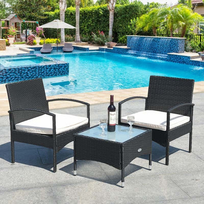 3 Pcs Patio Wicker Rattan Bistro Set with Cushion