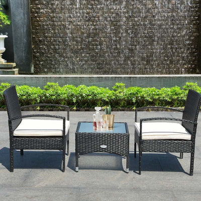 3 Pcs Patio Wicker Rattan Bistro Set with Cushion