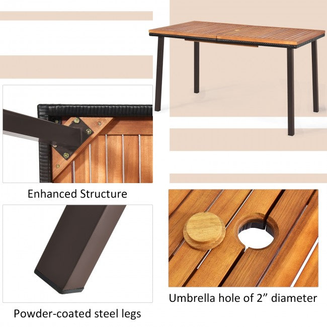 55 Inch Patio Acacia Wood Dining Table with Umbrella Hole