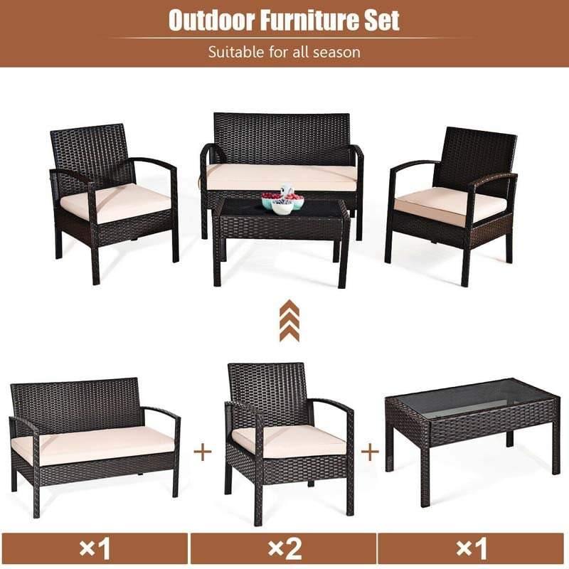 4PCS Patio Furniture Set Rattan Wicker Conversation Set