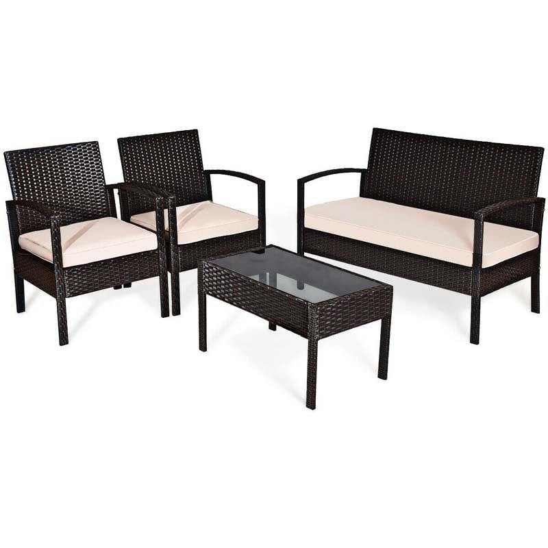 4PCS Patio Furniture Set Rattan Wicker Conversation Set