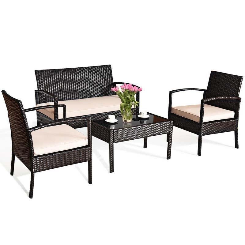 4PCS Patio Furniture Set Rattan Wicker Conversation Set