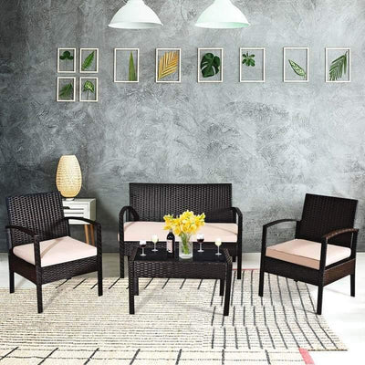 4PCS Patio Furniture Set Rattan Wicker Conversation Set