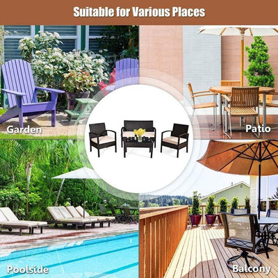 4PCS Patio Furniture Set Rattan Wicker Conversation Set