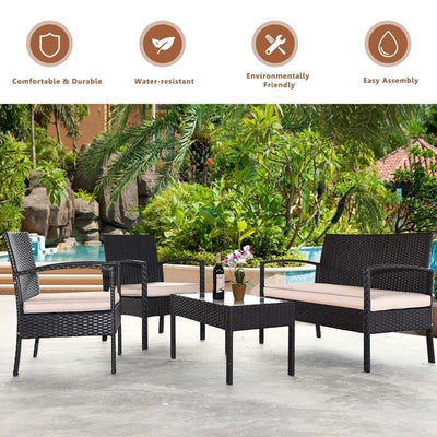 4PCS Patio Furniture Set Rattan Wicker Conversation Set