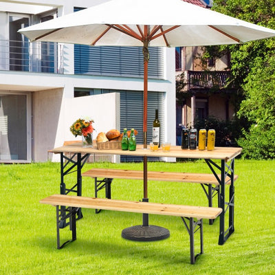 66.5 Inch Adjustable Height Outdoor Portable Wooden Folding Picnic Table with Umbrella Hole