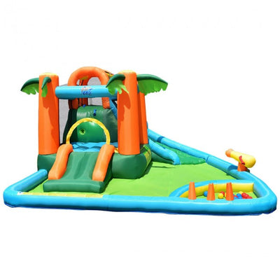 7 in 1 Kids Inflatable Bounce House, Giant Water Slide Park Jumping Castle with Blower and Climbing Wall