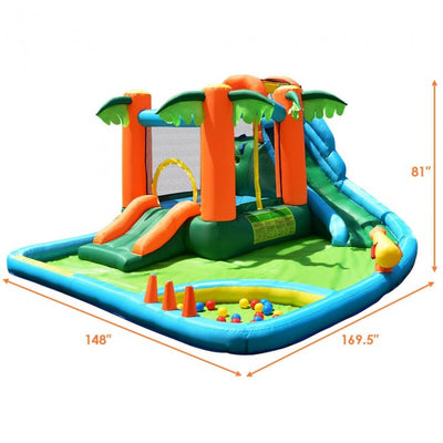 7 in 1 Kids Inflatable Bounce House, Giant Water Slide Park Jumping Castle with Blower and Climbing Wall