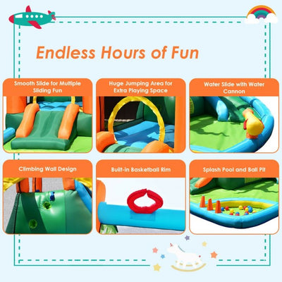 7 in 1 Kids Inflatable Bounce House, Giant Water Slide Park Jumping Castle with Blower and Climbing Wall