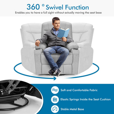 Electric Massage Recliner Rocking Chair with Retractable Footrest and 360-degree Swiveling