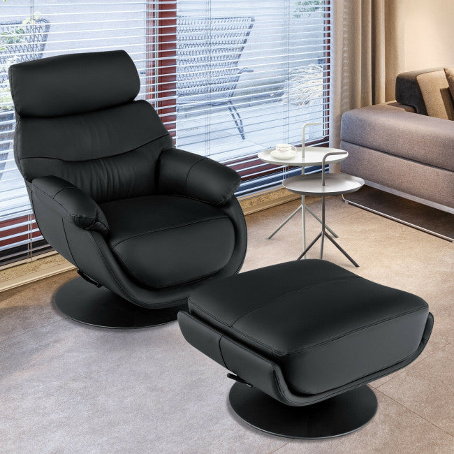 360 Degree Swivel Leather Rocking Chair Top Grain Recliner Lounge Chair with Ottoman