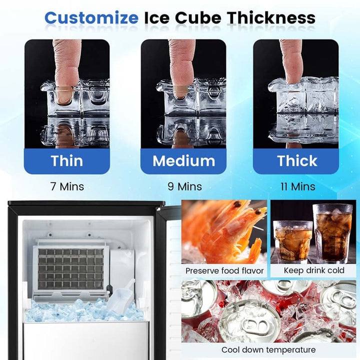 80LBS/24H Freestanding External Ice Maker Commercial Ice Cube Machine with Self-Cleaning Function and 25LBS Storage Bin